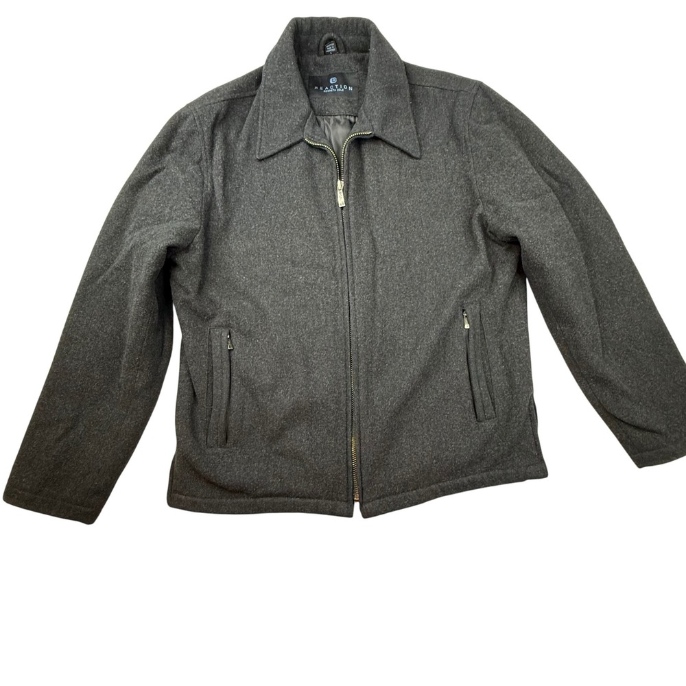 REACTION‎ Kenneth Cole Men Charcoal Wool Blend Zip Up Jacket Size Large coat